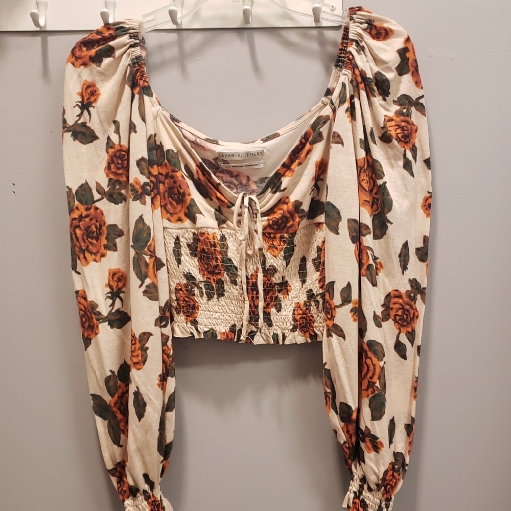 Urban Outfitters Floral Puff Sleeve Print Women's Cropped Top, Small